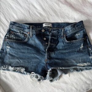 Agolde Distressed Dark Blue Jean Shorts